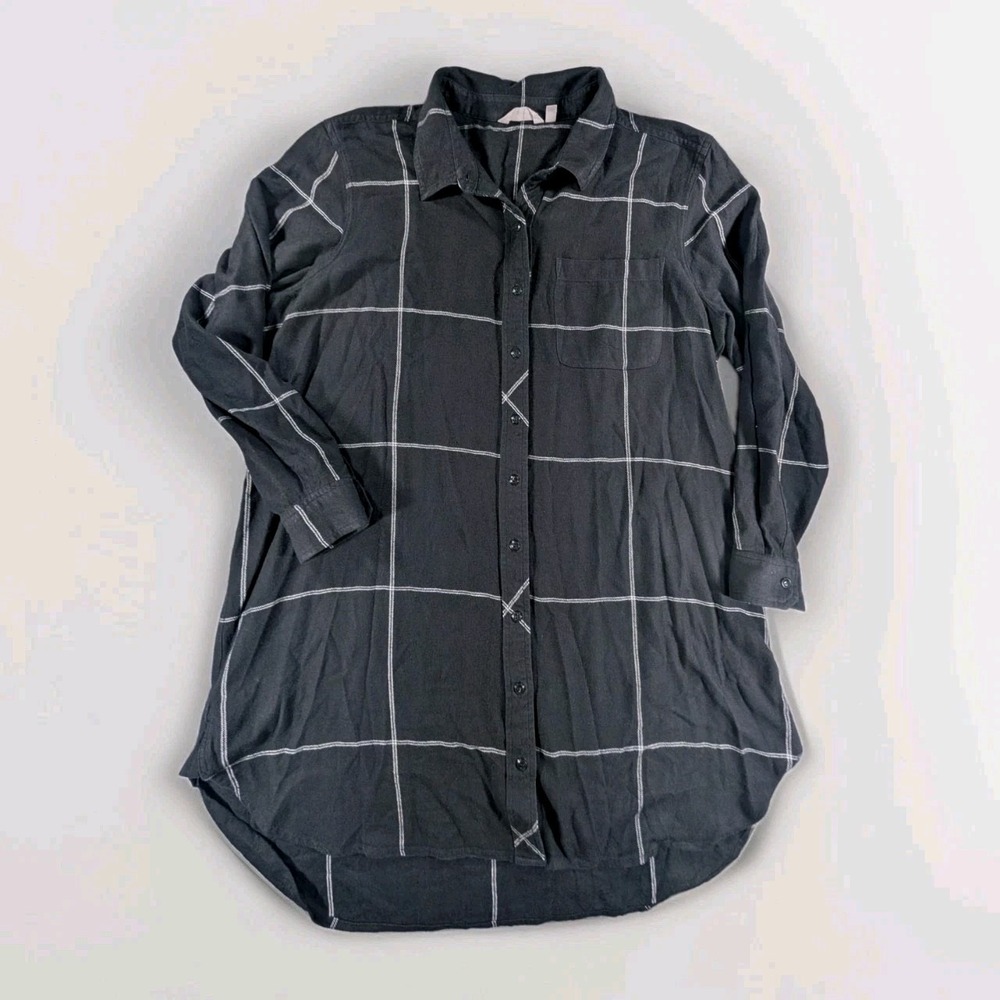 Athleta Trail to Town Dress Tunic Windowpane Womens XL Black/ Dove Flannel - Picture 2 of 12